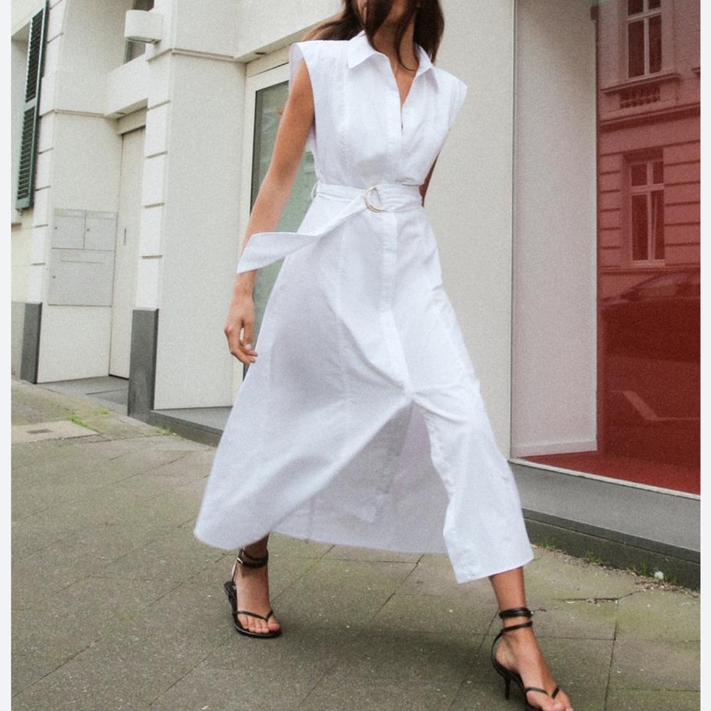 Zara Long Poplin Dress - Size XS, White